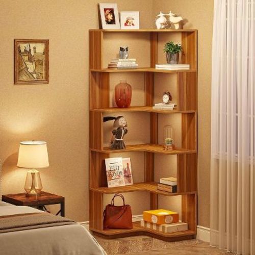 Little Tree 64.96" 6 Tier Corner Bookshelf Walnut