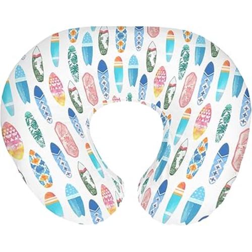 Colorful Surfboards Nursing Pillow Covers for Boy Girl Summer Surfing Nursery Feeding Pillowcase for Breastfeeding Pillows Boho Beach Vacation Travel Soft Stretchy Removable Covers for Newborn Infant
