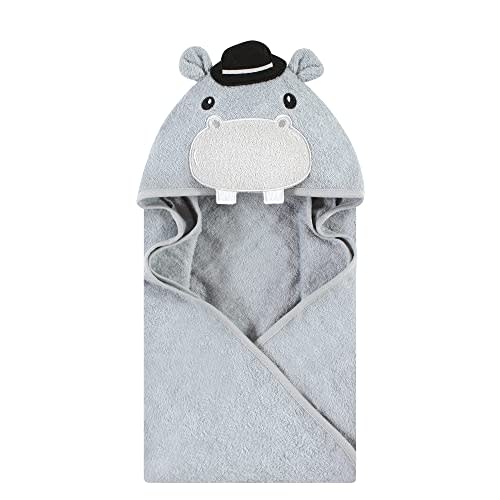 Hudson Baby Unisex Baby Cotton Animal Face Hooded Towel, Gray Hippo, One Size