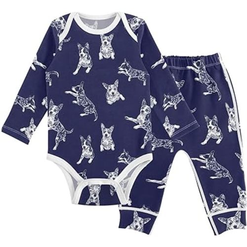 vvfelixl Baby Bodysuits Pants Sets Blue Heeler Dog Long Sleeve Baby Clothes for Boys Girls 0-3M