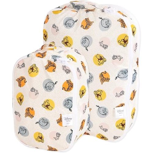 Bumkins Disney Packing Cubes for Travel Bag, Organize Luggage with Compression Bags, Essential Traveling Accessories, Pack Carry On Suitcase for Clothes or Toiletries, Set of 2 Sizes, Winnie the Pooh