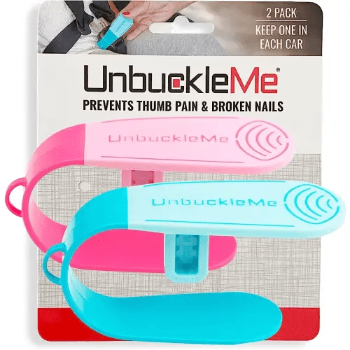 UnbuckleMe Car Seat Buckle Release Tool (As Seen on Shark Tank) - Easy Opener Aid for Arthritis, Long Nails, Older Kids - Button Pusher for Infant, Toddler, Convertible Car Seats (2 Pack, Blue & Pink)
