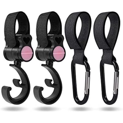 Baby Stroller Hooks, 4 Pack of Multi Purpose Hooks Adjustable Hanger Mommy Bag Hooks for Hanging Diaper Bags,Purse,Stroller Organizer