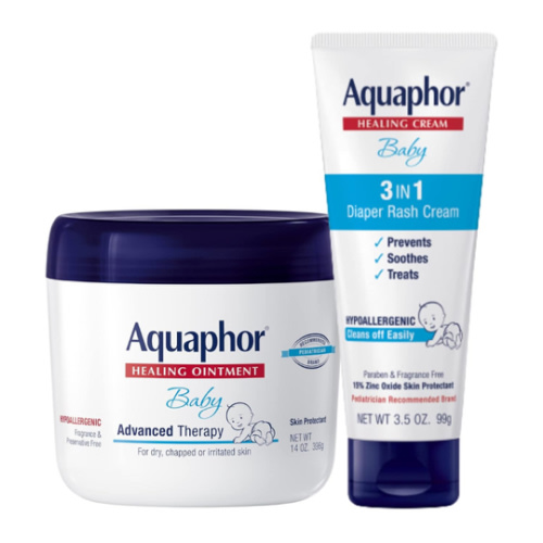 Aquaphor Baby Healing Ointment (14 Oz) + 3-in-1 Diaper Rash Cream (3.5 Oz), Hypoallergenic and Fragrance Free Skin Care Set for Babies