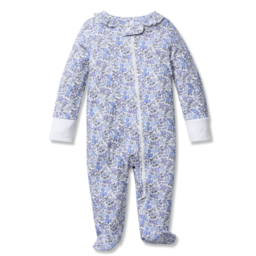 Baby's Pima Ruffle Collar Romper in Fleur d'Azur