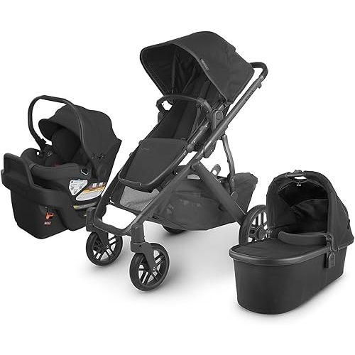 UPPAbaby Travel System, Includes Vista V2 Stroller + Aria Lightweight Car Seat Combo/Bassinet, Toddler Seat, Rain Shield, Storage Bag, Car Seat, Base + Infant Insert Included/Jake (Charcoal)