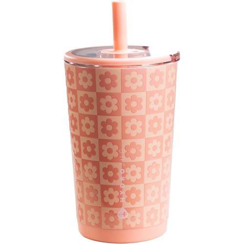 HydroJug Everyday Tumbler 14 oz – Ceramic-Lined Insulated Tumbler with Straw and Soft-Touch Lid, Cup Holder Friendly, Double-Wall Vacuum Insulation, Reusable Travel Cup – Daisy Checkers