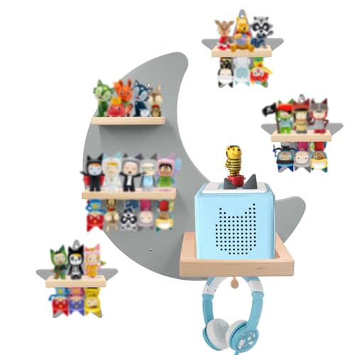 Taladad for Toniebox Starter Tonie Shelf Wall Mounted Set,Tonies Figures Tonies Storage,Magnetic Wooden Floating Shelves Compatible with Tonie Box Player Character for Children Room
