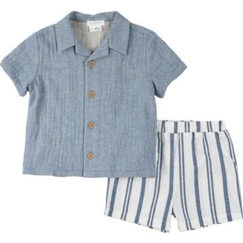 Chambray Button-Up Shirt & Shorts Set