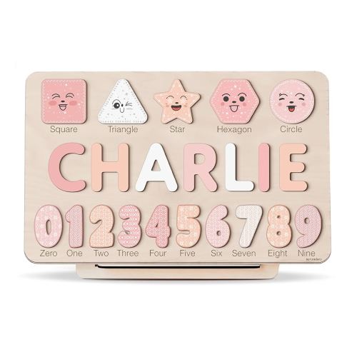 Personalized Name Puzzle with Numbers and Shapes, Name Puzzle for Kids, Custom Birthday Gift for Kids, Christmas Gifts for Toddlers, Unique New Baby Gift, 1 Year Old Boy and Girl Toys, Wood Toy