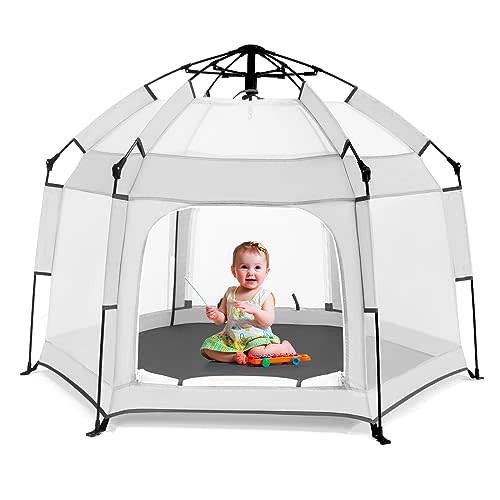 Bend River Baby Playpen with Canopy, Portable Baby Beach Tent, Toddler Play Yard Indoor and Outdoor, Foldable Mosquito Net for Infant - Light Grey