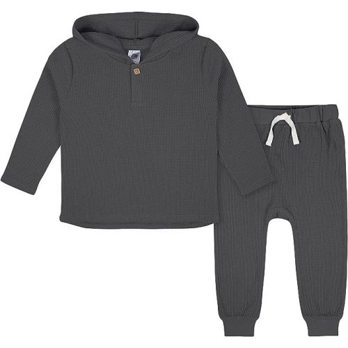Gerber baby-boys Toddler 2-piece Waffle Hooded Top & Jogger Set - 12 Months - Grey