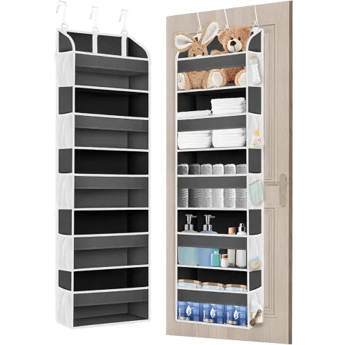 1 Pack Over The Door Organizer, Bathroom Organizers and Storage with 5 Pockets 10 Mesh Pockets, 50 lbs Weight Capacity Stuffed Animal Storage for Nursery Newborn Baby Essential