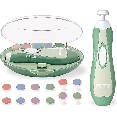 Fansidi Baby Nail Trimmer Electric – Limited Forest Serenity Green, Gentle Baby Nail File Electric| 10 Grinding Heads + 8 Replacement Pads| Quiet LED |Baby Nail Clippers for Newborn Infant Toddler