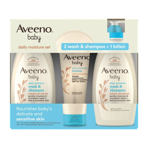 Aveeno Baby Moisture Set, 2 Wash & Shampoo + Lotion, 3-pack