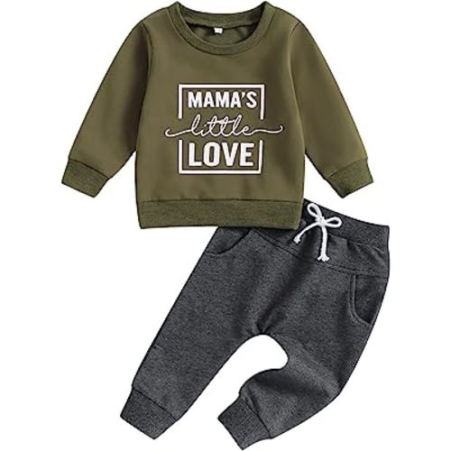 YINGISFITM Toddler Baby Boy Fall Winter Clothes Long Sleeve Crewneck Sweatshirt Top Pants Set Valentine Christmas Outfits