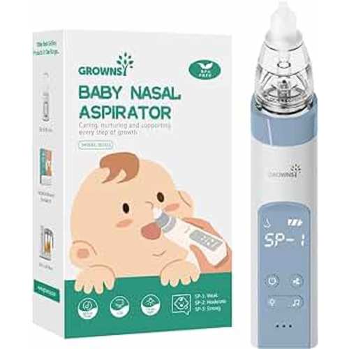 GROWNSY Nasal Aspirator for Baby, Electric Nose Aspirator for Toddler, Baby Nose Sucker, Automatic Nose Cleaner with 3 Silicone Tips, Adjustable Suctions, Music and Light Soothing Function (Blue)