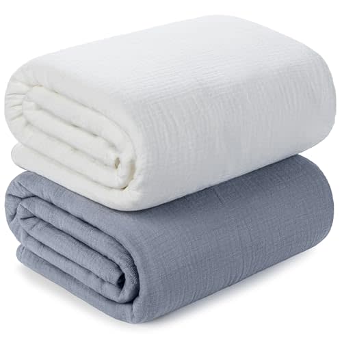 Muslin Swaddle Blankets for Newborn, 2 Pack Breathable Soft Receiving Blanket, Large 41 x 41 inches Swaddle Wrap Burping Clothes, Essentials Infant Shower Items. (White & Light Gray)