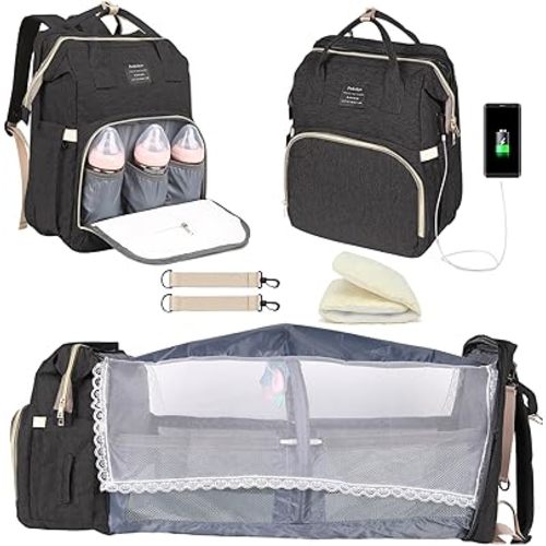 Baby Diaper Bag Backpack with Changing Station, Baby Registry Search Shower Gifts, Baby Bags for Boy Girl, New Mom Gifts for Women, Large Capacity, USB Port,Black