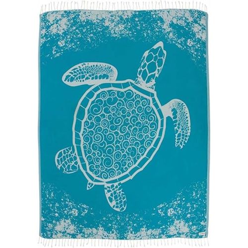 Sand Cloud Extra Large Turkish Beach Towel - Free 100% Organic Cotton Yarn Quick Dry for Beach, Picnic, Blanket or Bath As Seen on Shark Tank Marine Life (Crush Turtle Teal)