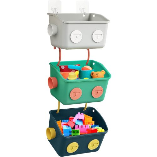 Bath Toy Storage Organizer Basket, 3 Pack Cute Robot Bathtub Shower Toy Organizer, Wall Mounted Hanging Bath Toy Holder with Hooks, for Tub Laundry
