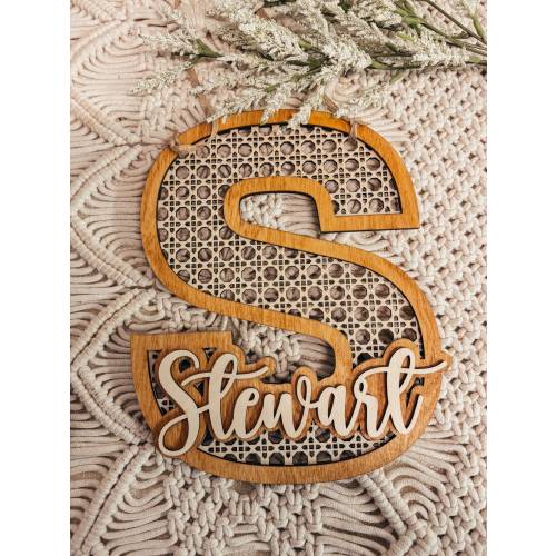 Boho Initial Family Rattan Name Sign | Personalized Family Name Sign | Wedding Gift 2024 |Housewarming | Boho Family Decor | New House Sign