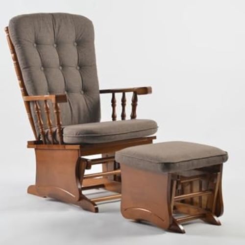 Solid Wood Anti-Pinching Glider Chair for Nursery with Ottoman Cushion Set, Rocking Chair with Arm Rest for Living Room Bedroom Reading Room, Antique Espresso