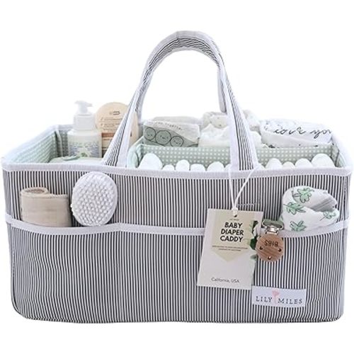 Lily Miles Baby Diaper Caddy - Large Organizer Tote Bag for Newborn essentials Boy or Girl - Baby Shower Basket - Nursery Must Haves - Registry Favorites - Newborn Caddie Car Travel