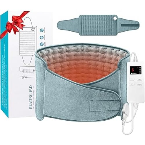 Heating Pad for Back Pain and Cramps Relief, Menstrual Heating Pad for Period Cramps with 4 Timer Auto Shut Off & 6 Heat Setting, Large Electric Heat Pad with Belt, Dry & Moist Therapy (12"x24"+20'')