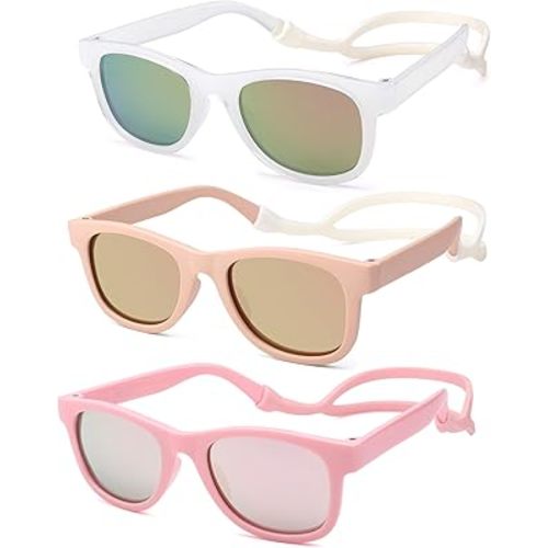 Hycredi Flexible Bendable Baby Polarized Sunglasses with Strap for Newborn Infant Boys Girls Age 0-18 Months