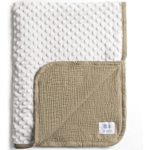 lulumoon Baby Blanket for Newborn Receiving: Minky Dot & Muslin Lightweight - Thermal Blanket Gift for Baby Shower & Hospital Welcoming 30"x40"（Olive）