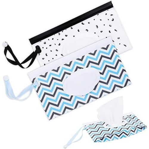 2 Pcs Baby Wipe Dispenser, Extra Large 10" x 6" Baby Wipe Case, Portable Refillable Wipes Dispenser, Reusable Travel Wet Wipe Pouch, Baby Wipes Container, Water-Proof Wet Wipe Cases, Style 1