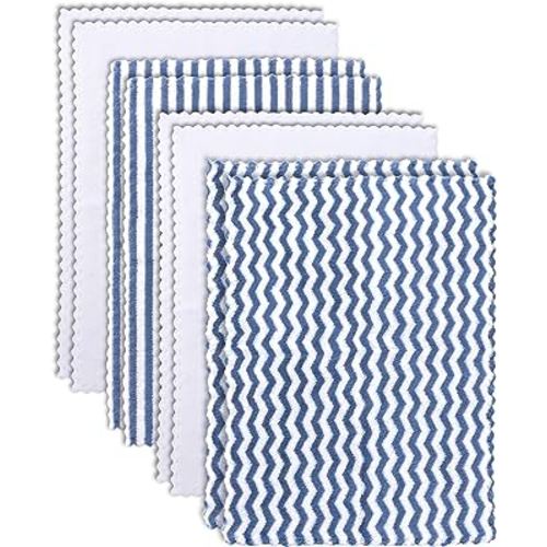 BAMBOO QUEEN 8 Pack Super Soft Baby Burp Cloths, Ultra Absorbent Large Newborn Burping Cloth, Milk Spit Up Rags, Unisex Navy Blue and White, 16 × 12 Inch