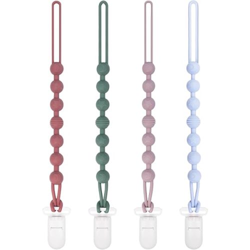 Babygoal Silicone Pacifier Clips, 4 Pack Pacifier Holder Clips for Bebe Boys and Girls Fits for Most Pacifier Binky Styles,Teething Toys,Highchairs,Car Seat,Strollers and Baby Gift 4GJS14-CA