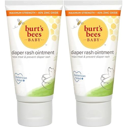 Burt's Bees Baby Diaper Rash Ointment, Maximum Strength, 40% Zinc Oxide, 100% Natural Origin, Pediatrician Tested, Net Weight 3 Ounces , Pack of 2
