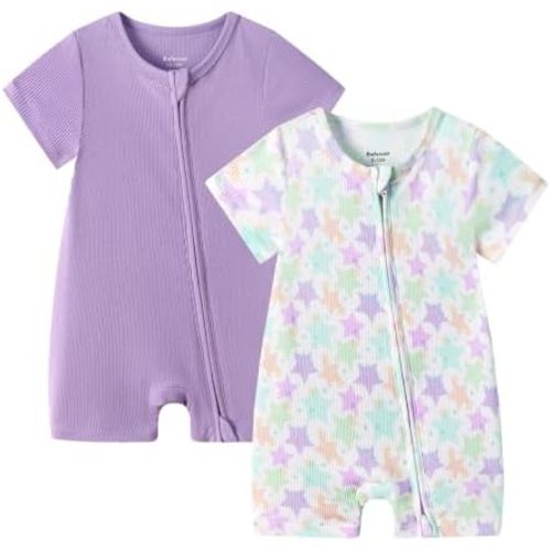 Bafeicao Baby 2 Pack Bamboo Viscose Sleeper Romper Soft Ribbed Short Sleeve 2 Way Zipper Summer Pajamas Clothes