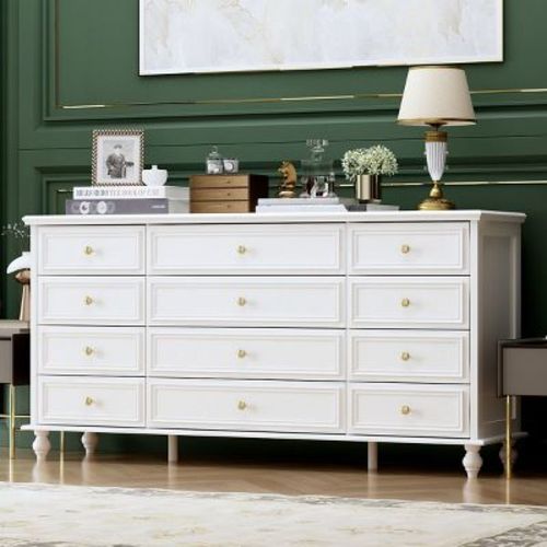 Famapy Chest of Drawers White Dresser 12 Drawer Dresser with Gold Metal Handles White
