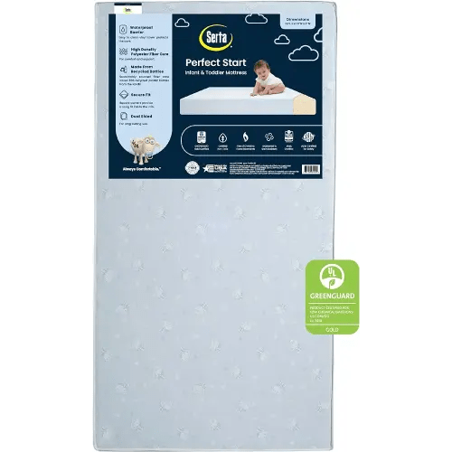 Serta Perfect Start Dual Sided Baby Crib Mattress & Toddler Mattress - Waterproof - 6" Premium Sustainably Sourced Fiber Core - GREENGUARD Gold Certified – 7 Year Warranty - Made in USA
