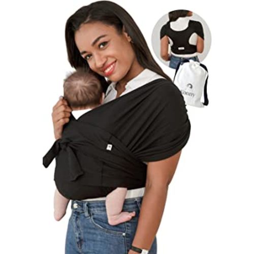 Konny Baby Carrier Elastech Luxury Carrier Wrap, Easy to Wear Baby Wrap Carrier, Perfect Essentials Cloths for Newborn Babies up to 44 lbs, (Black, S)