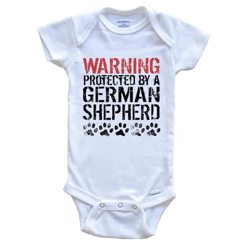 Warning Protected by A German Shepherd Funny One Piece Baby Bodysuit Funny Dog Baby Bodysuit