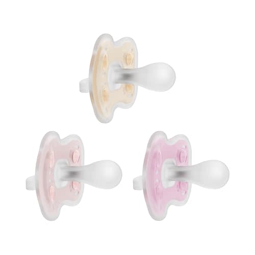 Dr. Brown's Advantage One-Piece Silicone Baby Pacifier, Fully Symmetrical Soother, Ecru/Light Pink/Pink, 0-6m, BPA-Free, 3-Pack