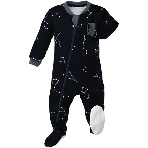 zippyjamz – Zipper Organic Sleeper Footed Onesies Sleeper Baby Pajamas with Inseam Zipper - Galaxy Love - Navy - 12-18 Months