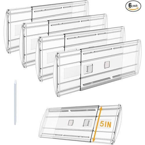 4 Pack Adjustable Drawer Dividers for Clothes,5" High Expandable From 13-21" Clear Drawer Organizers, PC Plastic Separators for Dresser/Bedroom/Bathroom/Kitchen/Office Storage