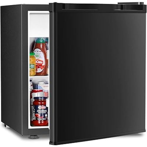 Antarctic Star Compact Refrigerator Mini Fridge with Freezer, Single Reversible Door, Dorm Fridge, Removable Glass Shelf, Defrost Button, for Bedroom, Office, Garage, 1.4 Cu. Ft, Black