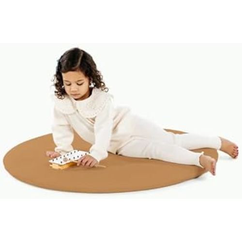 Baby Play Mat - Premium Padded Round Floor Mat by Gathre, Wipeable & Water Resistant Play Pad for Kids, Toddlers, and Babies, Foldable and Soft Circle Crawling Playmat (36 x 36 x 1.5 inches, Camel)