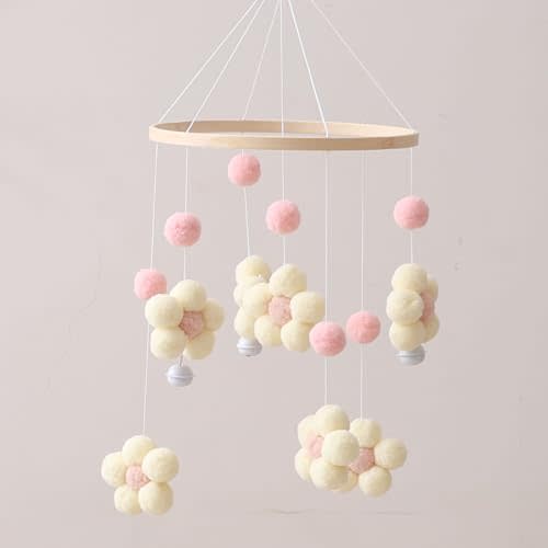 Baby Crib Mobile, Flower Mobile for Crib, Crib Mobile for Boys and Girls, Boho Nursery Decor, Baby Bedroom Hanging Decoration,Pink Flower-1