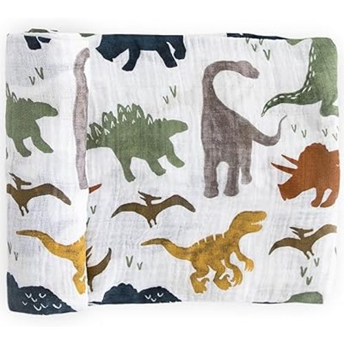 Little Unicorn Premium Cotton Swaddle Baby Blanket | Breathable Fabric | for swaddling, Play, Nursing & More (Dino Friends)