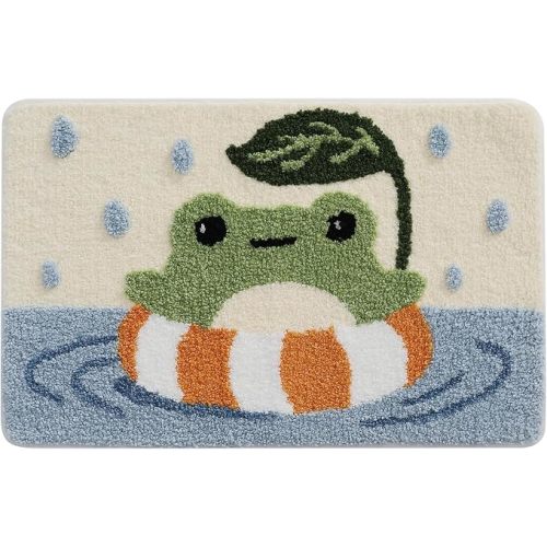 Ankah Bath Mat Cute Shower Rug, Luxury Shaggy High Absorbent and Anti Slip, Machine Washable Fit for Bathtub, Shower and Bath Room, 19.68"x 31.49", Pool Frog