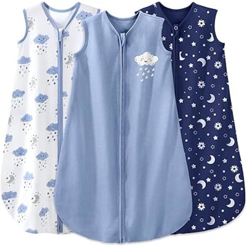 Yoofoss Baby Sleep Sack 6-12 Months Baby Wearable Blanket 100% Cotton 2-Way Zipper TOG 0.5 Toddler Sleeping Sack 3 Pack, Lightweight Sleep Sacks for Babies