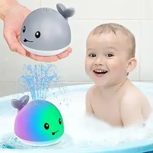 Gigilli Baby Whale Bath Toy, USB Rechargeable Bath Fountain Toy 6-12 12-18 Months, Light Up Bath Toys Sprinkler, Spray Water Pool Bathtub Toys for Toddlers 1-3 2-4 Infant Kid Baby 2 3 4 5 Shower Gifts - Rechargeable grey